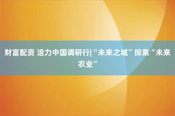 财富配资 活力中国调研行|“未来之城”探索“未来农业”